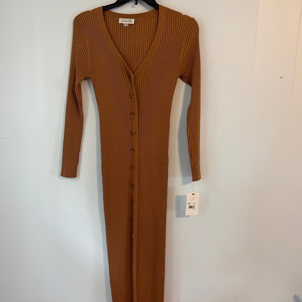 Harper‎ Rose Luggage Brown Ribbed Knit Button Front Sweater Maxi Dress Womens M
